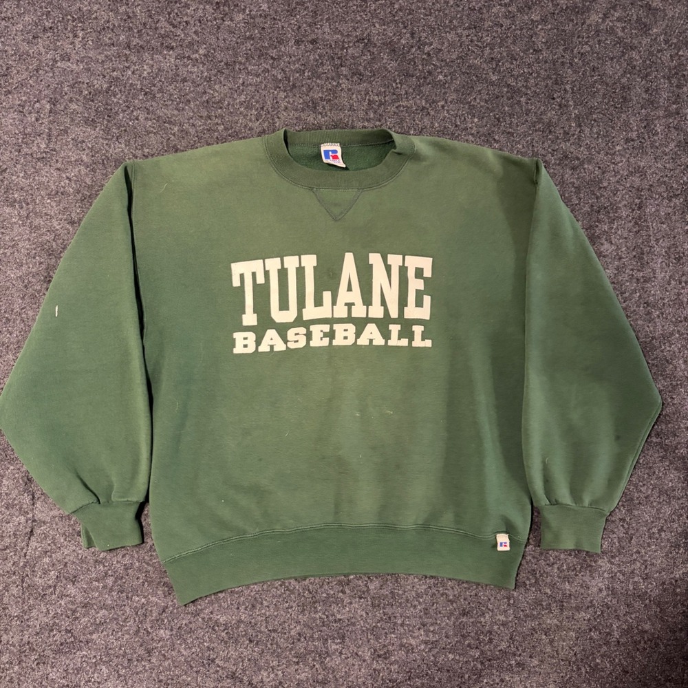 Vintage Russell Athletic Tulane Baseball Sweatshirt Green Mens Large Made in USA